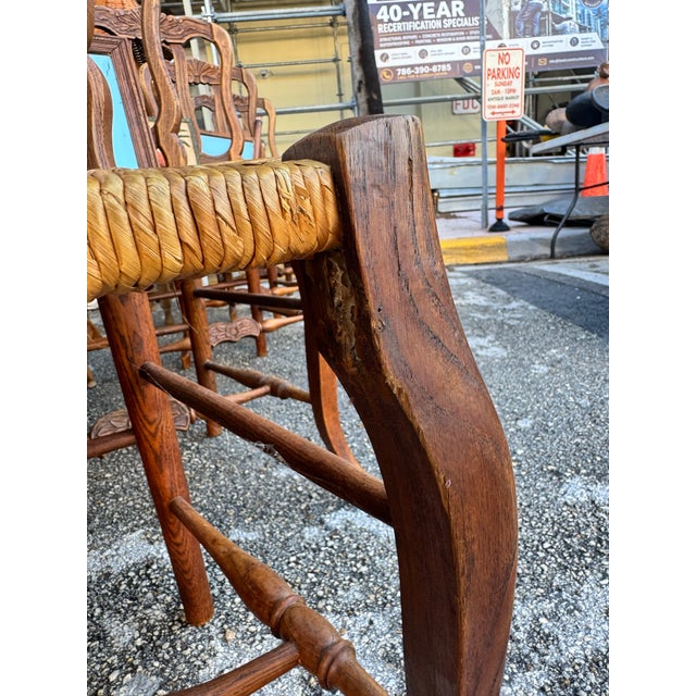 Vintage Country French Louis XV Style Rush Seat Dining Chairs — Set of 5 For Sale - Image 11 of 12