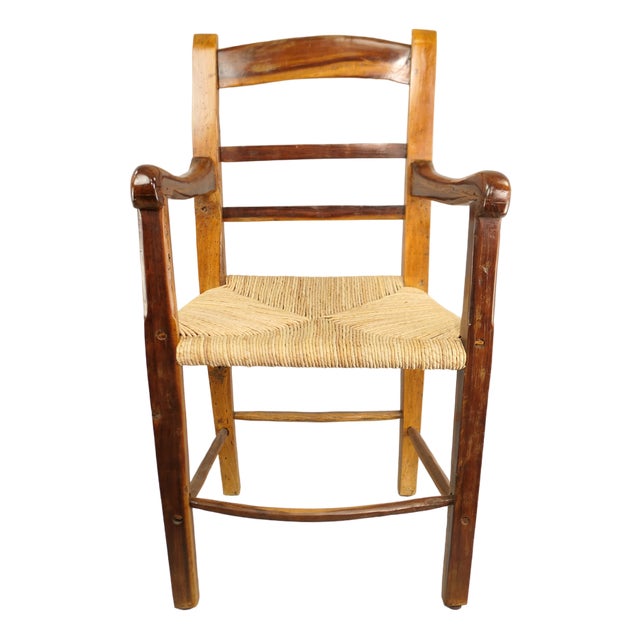 Rural Cherry Wood and Straw Armchair, France, 1840s For Sale
