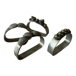 Set of 4 Vintage Metzke Antiqued Pewter Seasshell Napkin Rings