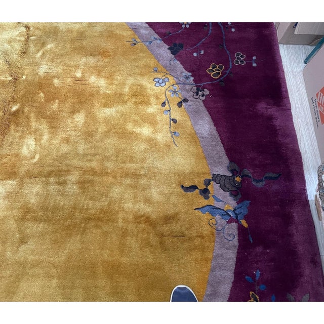 Antique 1920s Art Deco Chinese Rug, Gold Oval Medallion, Near-Mint, 8'1" X 10'2" (247cm X 311cm) For Sale - Image 10 of 10