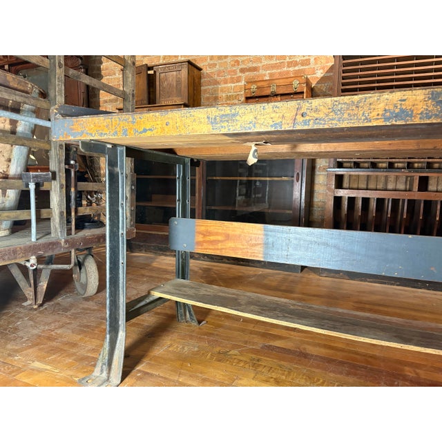 Gray Vintage Industrial Steel-Based Workbench For Sale - Image 8 of 11