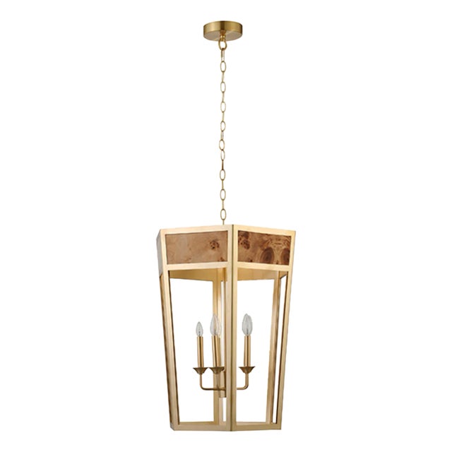 Matthew Izzo Home - Reynolds Five Light Burlwood & Goldtone Frame Pendant Light For Sale