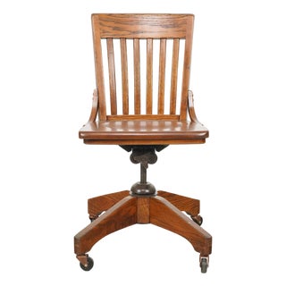 Antique Quarter Sawn Oak Jasper Swivel Desk Chair For Sale
