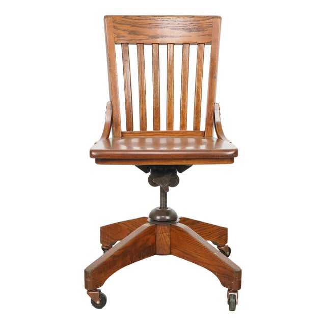 Antique Quarter Sawn Oak Jasper Swivel Desk Chair For Sale