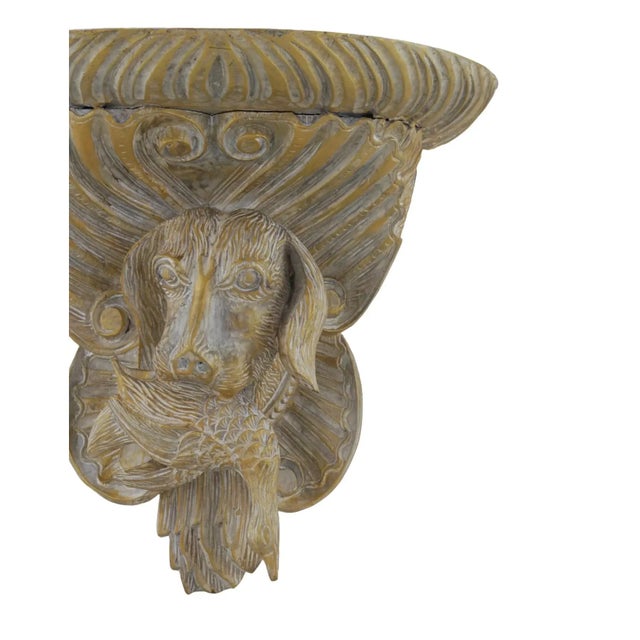Gold A Pair of Vintage Wooden Hand-Carved Gold Dog Head Wall Brackets For Sale - Image 8 of 10