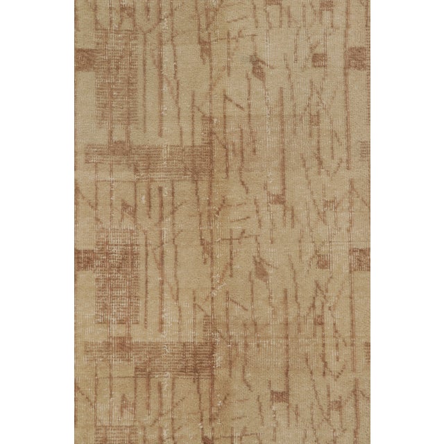 Textile 1960s Distressed Art Deco Rug in All Over Beige-Brown Geometric Pattern For Sale - Image 7 of 8