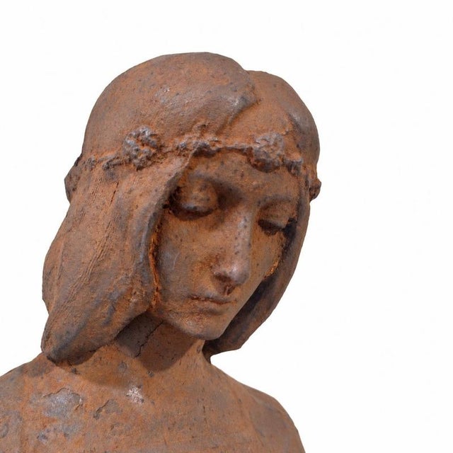 Art Noveau Artist, Female Bust with Flowers, Cast Iron For Sale - Image 5 of 9