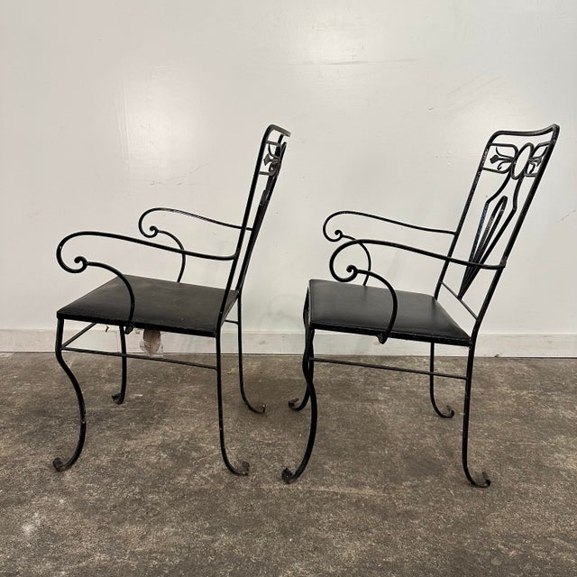 Metal Pair of Salterini Iron Arm Dining Chairs Art Deco, Attributed For Sale - Image 7 of 12