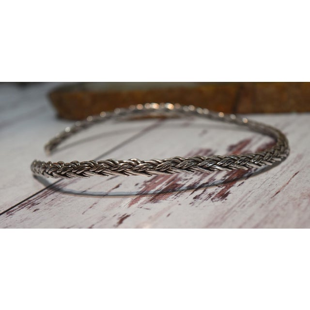 Metal Vintage Artisan Made Woven Sterling Silver Choker Collar For Sale - Image 7 of 9