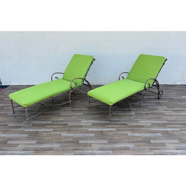 Mid-Century Modern Vintage Pair Brown Jordan Florentine Chaise Lounge Chairs With Original Cushions For Sale - Image 3 of 18