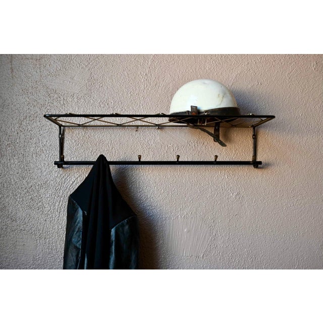 Vintage Wall-Mounted Coat Rack in Black Metal and Brass, 1950s For Sale - Image 12 of 12