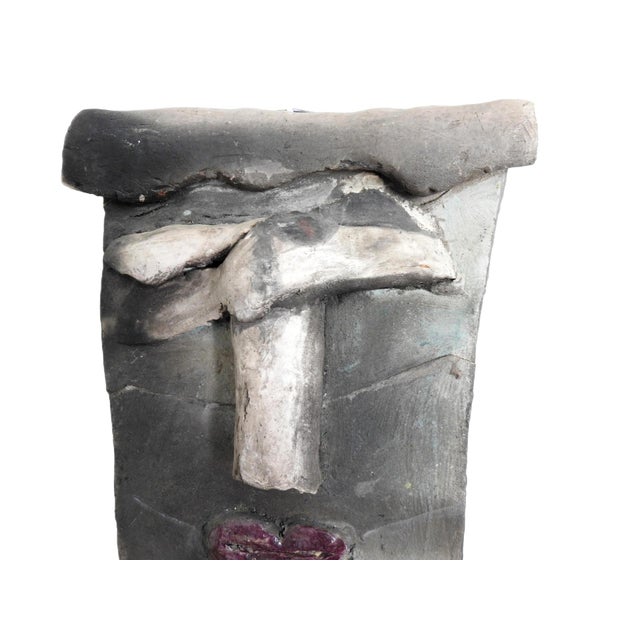 Signed D W Handmade Pottery Face Wall Sculpture Artisan Ceramic Art For Sale - Image 12 of 14