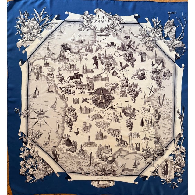 Hermès Hermès La France 1959 Silk Scarf Designed by Françoise De La Perriere For Sale - Image 4 of 12