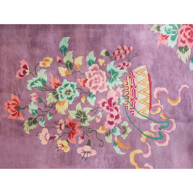 1920s Rectangle Purple 1920s Antique Room Size Chinese Wool Art Deco Knotted Rug For Sale - Image 5 of 9