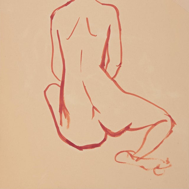 1970s 'Seated Nude', by Michael Decker, American Modernist Sanguine Ink Figural Study For Sale - Image 5 of 5