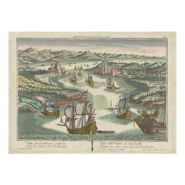 Dardanelles Strait, Probst Optical View with Ships, 1800s, Paper For Sale