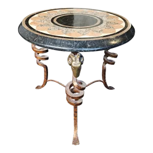 Late 20th Century Maitland Smith Tessellated Marble Brass Horse Head Twisted Barley Corn Iron Table