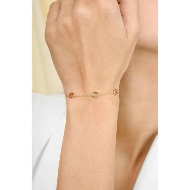Multi Tourmaline Station Chain Bracelet Handcrafted in 18k Yellow Gold For Sale - Image 4 of 12