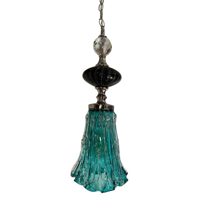 Art Glass Aqua Black Pendant Light For Sale - Image 10 of 18