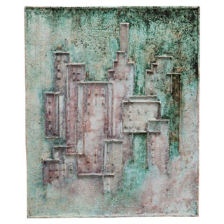 Abstract Ceramic Relief in Green Tones, 1970s For Sale
