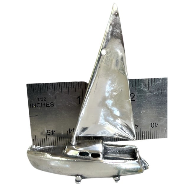 Silver 1980s Miniature Sterling Sailboat Sculpture – Handcrafted 925 Silver For Sale - Image 8 of 8