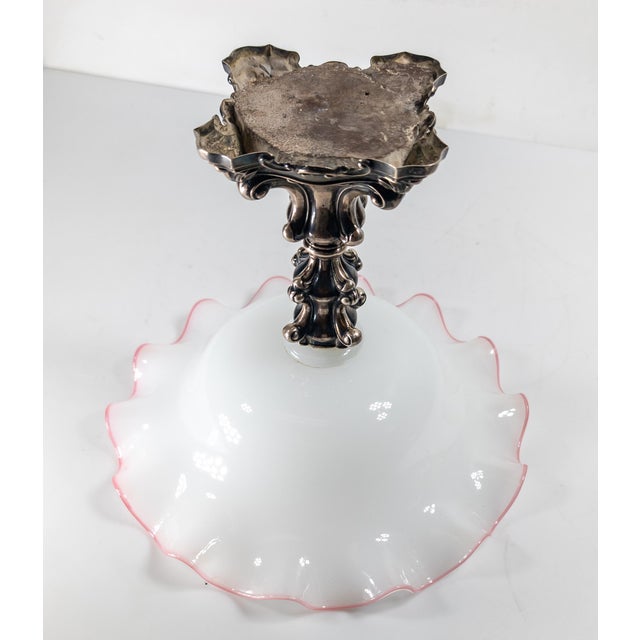 19th Century German 12 Loth Silver White and Pink Glass Centerpiece Compote For Sale - Image 13 of 13