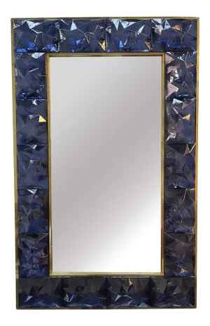 Contemporary Brass & Blue Murano Glass Wall Mirror