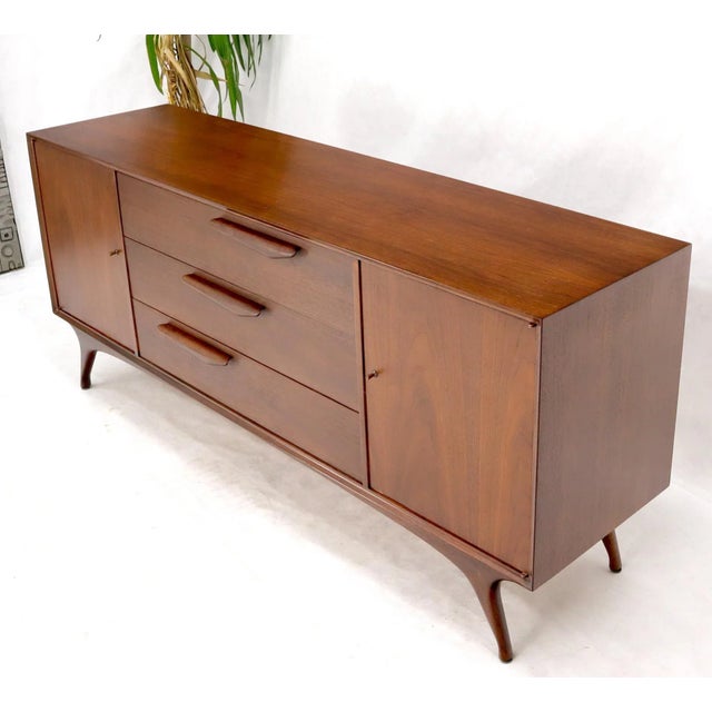 Brown Sculptural Legs Long 9 Drawers Walnut Credenza Dresser with Doors For Sale - Image 8 of 13