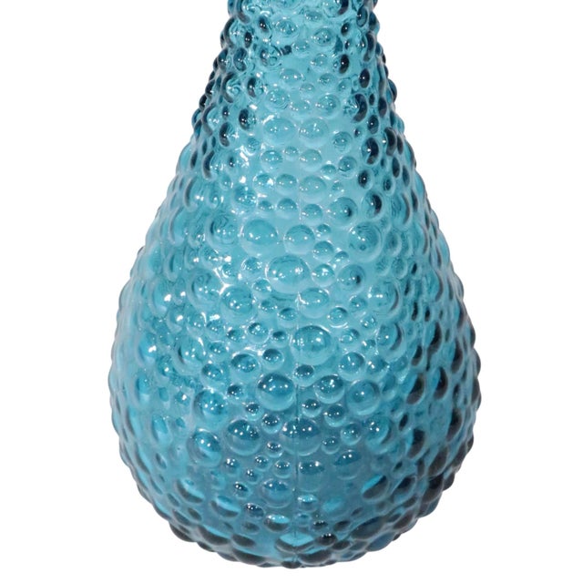 Glass Vintage Empoli Genie Teal Blue Dimpled Bottle With Stopper Made in Italy C. 1960's For Sale - Image 7 of 12