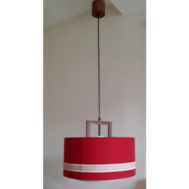 German Scandinavian Style Ceiling Lamp in Teak, Plastic & Red Fabric from Aro-Leuchten, 1970s For Sale - Image 11 of 11