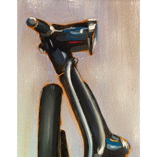 Milano II feat. Vespa Primavera 125 by Rosa Fedele | Oil Painting of a Vespa motorcycle handlebar For Sale