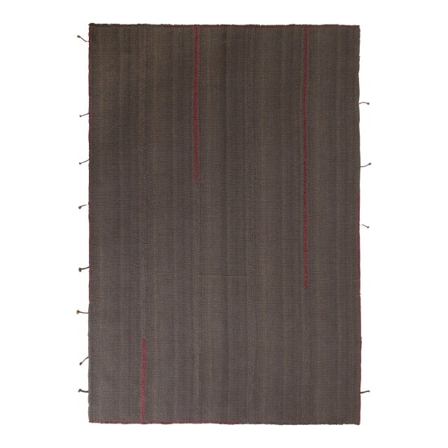 Rug & Kilim’s Modern Kilim Rug in Red and Gray-Brown Striped Patterns For Sale
