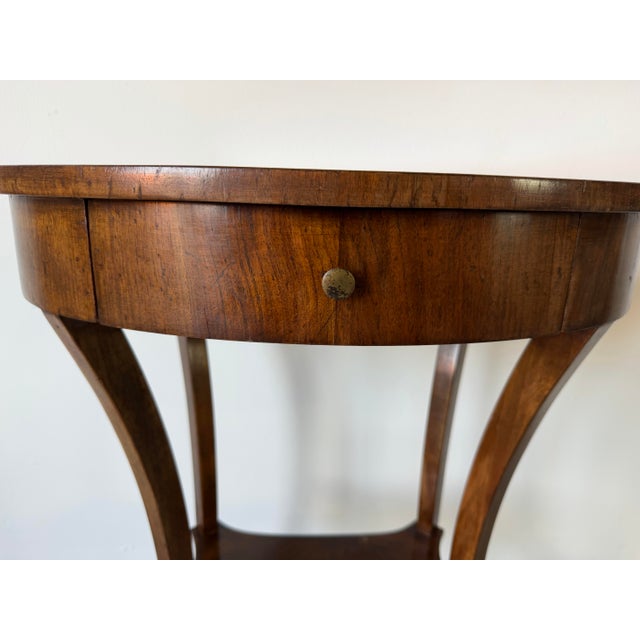 Italian Vintage Italian Walnut Oval Side Table / Nightstand With Drawer For Sale - Image 3 of 12