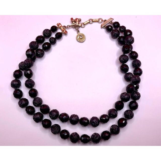 Mid 20th Century Mid 20th Century Lisner Necklace, MCM Faux Lava Rock and Black Glass Faceted Beads. For Sale - Image 5 of 5