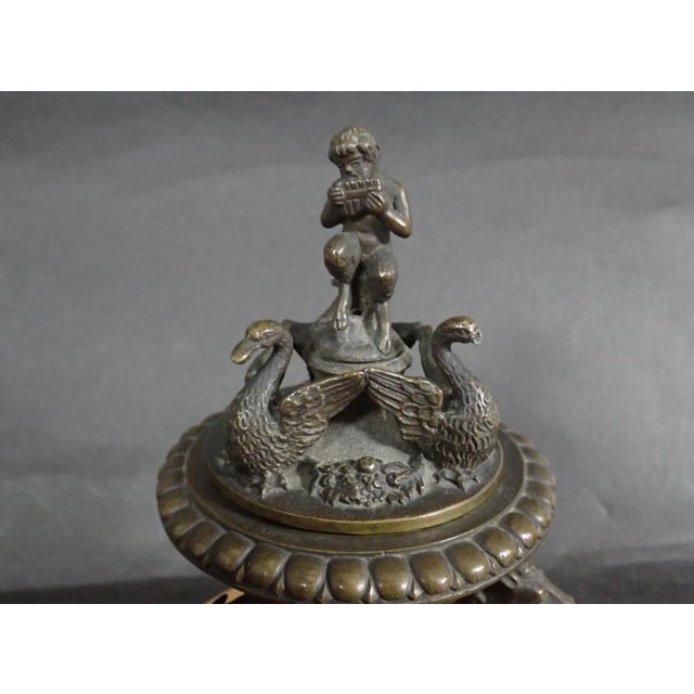 19th Century Italian Grand Tour Sienna Marble & Patinated Bronze Inkwell With Seahorses For Sale In Palm Springs - Image 6 of 9