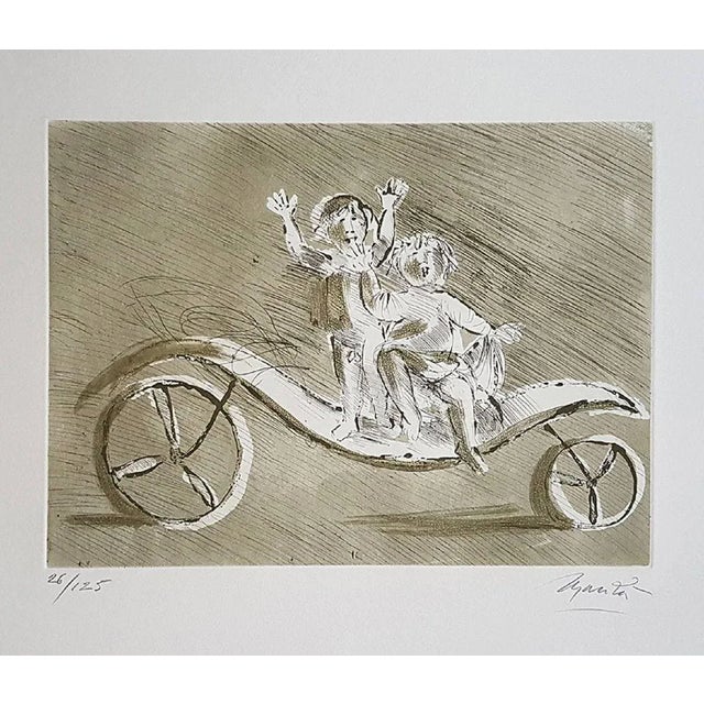1970s Mileto and Giulia in a Green Carriage - Original Etching by Giacomo Manzù 1970 For Sale - Image 5 of 5