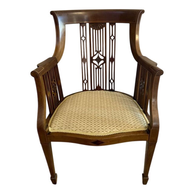 Antique Edwardian Mahogany Inlaid Desk Chair, 1900s For Sale