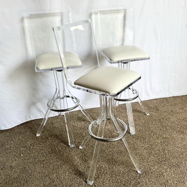 Transparent Vintage Postmodern Lucite and Chrome Stools - A Pair For Sale - Image 8 of 9