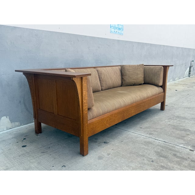 Arts & Crafts 1990s Stickley Craftsman Mission Oak Prairie Settle For Sale - Image 3 of 10