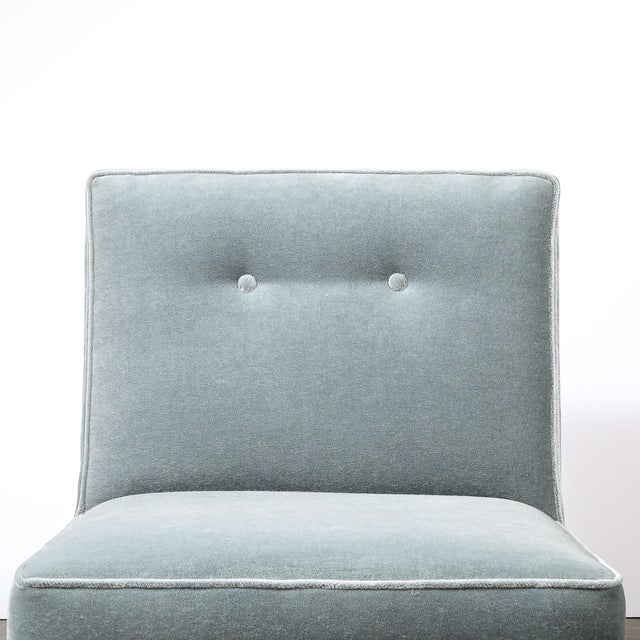 Textile Pair of Mid-Century Button Back Detailed Slipper Chairs in Powder Blue Mohair For Sale - Image 7 of 13