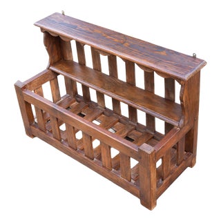 Vintage French Wall Shelf in Stained Pine, 1950 For Sale