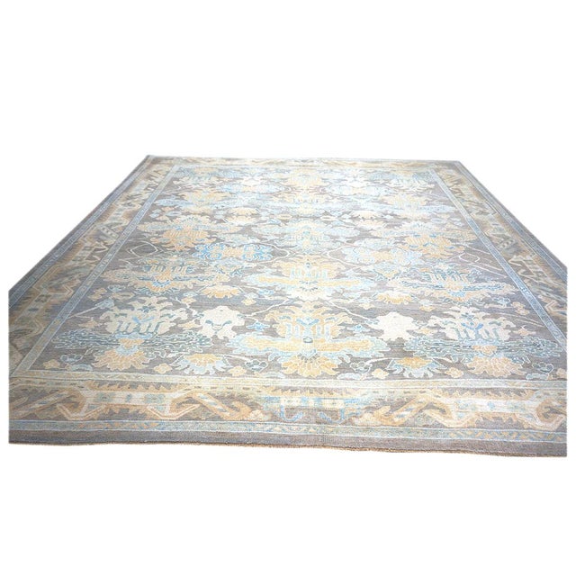21st Century Turkish Donegal Hemp & Wool 12x12 Taupe and Blue Square Handmade Area Rug #1140522 For Sale - Image 4 of 8