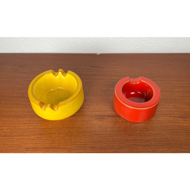 Mid-Century Modern German Space Age Red and Yellow Ceramic Ashtrays, 1960s, Set of 2 For Sale - Image 18 of 18