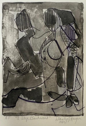 1987, "A Step Backward", Abstract Expressionist, Original Watercolor and Ink, Stanley J. Krupa