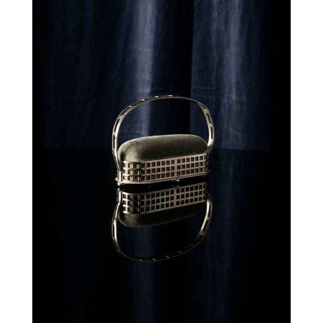 Silver Vienna Secession Nickel-Plated Metal and Velvet Pincushion in the style of Josef Hoffmann For Sale - Image 8 of 9