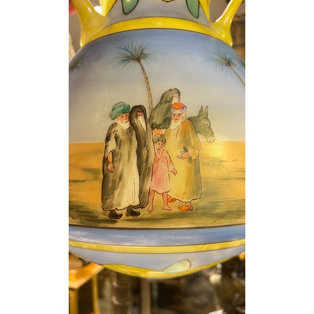 Yellow Mid 20th Century Hand-Painted Glass Islamic Mosque Lamp For Sale - Image 8 of 12