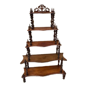 Antique Victorian English Style Walnut and Mahogany O Display Stand Etagere Curio Bookshelf