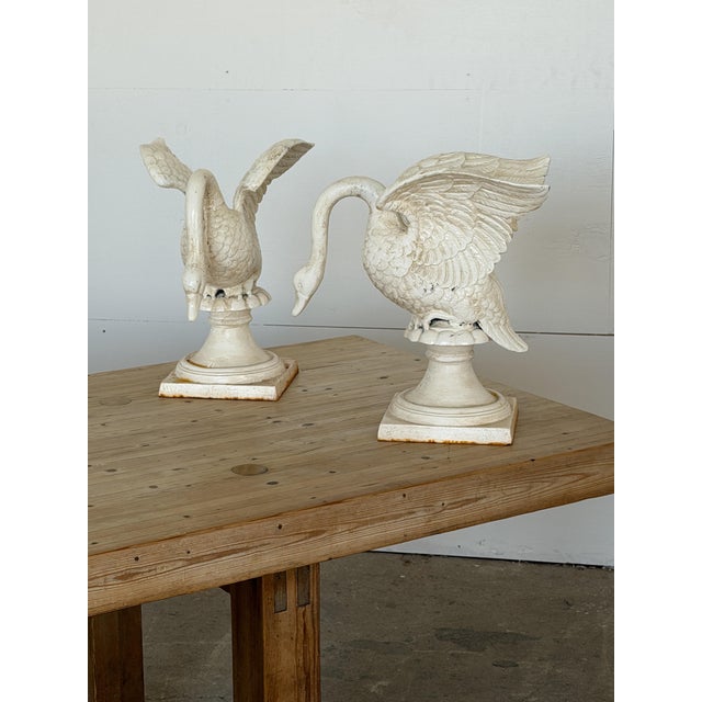 Metal Cast Iron Swan Garden Ornaments with Antique White Finish, 1920-1950 For Sale - Image 7 of 7