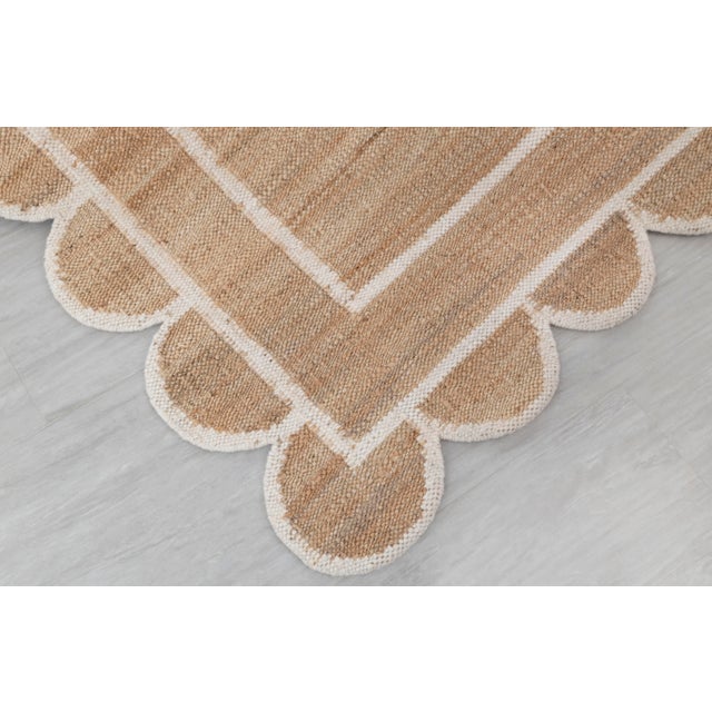 White Jute Wool Premium Handwoven (Not Braided) Scalloped Rug 12x15Ft. For Sale - Image 12 of 12
