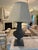 Pretty greige painted wood lamp with sand burlap paneled shade. Great condition with two small scratches on the base that...